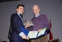 Cobourg resident Richard Pope (right), a lifelong naturalist, birder, and author, received the Environmental Award from Mayor Lucas Cleveland at the 2024 civic awards. Nominations for the 2025 civic awards are open until February 27, 2026 to provide more time for residents to submit nominations. (Photo: Town of Cobourg)
