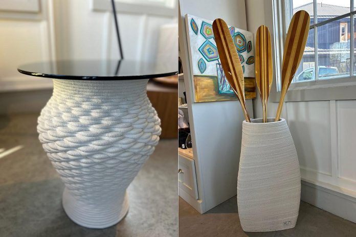 The new line of 3D printed products available at Stony Lake Furniture Co. in Lakefield from Cormor and 3DCP Muskoka are crafted using a specially formulated concrete mixture that is durable and can withstand harsh weather and a range of temperatures. The products are also sustainable because the 3D printing process results in almost no material waste. (Photos courtesy of Cormor)