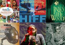 encoreNOW for November 3, 2025 features (from left to right, top and bottom) the ARTISANity show and sale at Peterborough Square, the Haliburton International Film Festival at the Northern Lights Performing Arts Pavilion, St. James Players production of "Into The Woods" at Showplace Performance Centre in downtown Peterborough, Peterborough Pop Ensemble's "Best of Sentimental Journey" at Westdale United Church in Peterborough, Public Energy's presentation of "who will save the night sky?" at Trent University's Nozhem First Peoples Performance Space, and Beau and Lance Dixon's "Footnote To Freedom" at Market Hall Performing Arts Centre in downtown Peterborough. (kawarthaNOW collage)