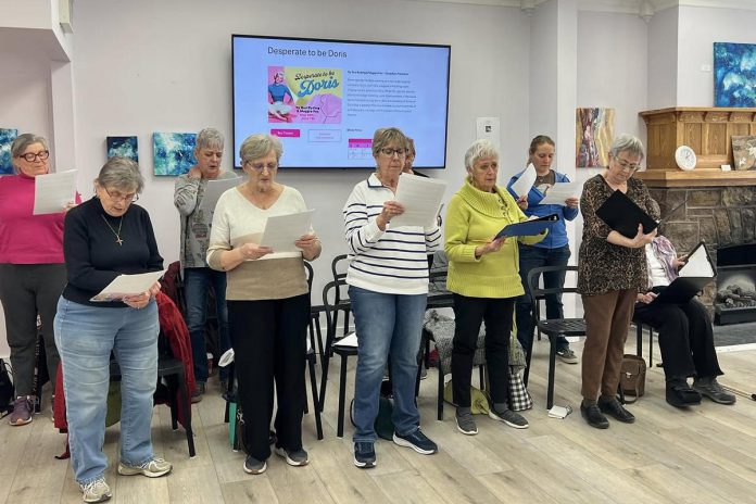 A rehearsal for the Bobcaygeon Sound Collective, a community choir organized by Globus Theatre for the theatre company's season-opening production of "Desperate to be Doris." The choir will be once again taking to the stage during the Globus Theatre's holiday panto "Jack and the Beanstalk," a comic retelling of the classic fairytale by artistic director Sarah Quick, from December 3 to 17, 2025. (Photo courtesy of Globus Theatre)
