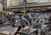 Inside Charlotte Products' Peterborough facility, staff oversee the packaging of environmentally responsible cleaning products. The company uses a supply chain that emphasizes Ontario-based materials and partnerships to minimize emissions and cost. (Photo courtesy of Charlotte Products)