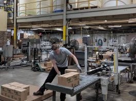 Inside Charlotte Products' Peterborough facility, staff oversee the packaging of environmentally responsible cleaning products. The company uses a supply chain that emphasizes Ontario-based materials and partnerships to minimize emissions and cost. (Photo courtesy of Charlotte Products)