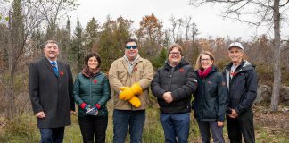 Kawartha Land Trust creates new nature reserve on 435-acre property in Trent Lakes Attendees at the Kawartha Land Trust (KLT) announcement on November 7, 2025 about the creation of the new Kawartha Highlands South nature reserve in the Municipality of Trent Lakes included (from left to right) Peterborough-Kawartha MPP Dave Smith, KLT board member Geri Blinick, KLT trustee Gary Pritchard, KLT executive director John Kintare, Ontario Land Trust Alliance executive director Alison Howson, and KLT board chair Randy Northey. (Photo: Stephanie Lake)