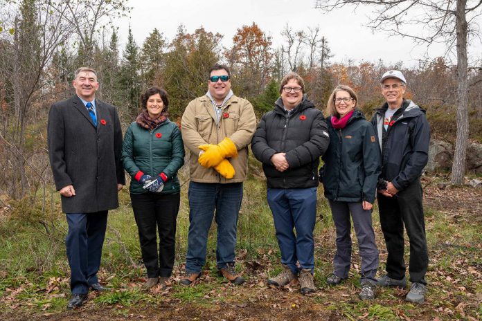 Attendees at the Kawartha Land Trust (KLT) announcement on November 7, 2025 about the creation of the new Kawartha Highlands South nature reserve in the Municipality of Trent Lakes included (from left to right) Peterborough-Kawartha MPP Dave Smith, KLT board member Geri Blinick, KLT trustee Gary Pritchard, KLT executive director John Kintare, Ontario Land Trust Alliance executive director Alison Howson, and KLT board chair Randy Northey. (Photo: Stephanie Lake) Attendees at the Kawartha Land Trust (KLT) announcement on November 7, 2025 about the creation of the new Kawartha Highlands South nature reserve in the Municipality of Trent Lakes included (from left to right) Peterborough-Kawartha MPP Dave Smith, KLT board member Geri Blinick, KLT trustee Gary Pritchard, KLT executive director John Kintare, Ontario Land Trust Alliance executive director Alison Howson, and KLT board chair Randy Northey. (Photo: Stephanie Lake)