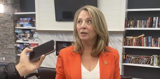 Ontario NDP leader Marit Stiles answers a question during a visit to Peterborough on November 21, 2025 to express her party's opposition to the Ontario government's Bill 60, dubbed the Fighting Delays, Building Faster Act. (Photo: Paul Rellinger / kawarthaNOW)