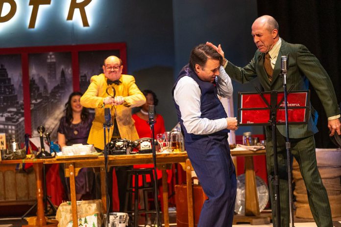 In true radio show fashion, each of the actors in "It's a Wonderful Life: A Live Radio Play" will be making each of the sound effects alongside playing every character in the classic holiday film. The actors are learning to make the realistic sound effects under the guidance of Foley artist Andy Malcolm who has worked on more than 700 film and TV projects, including "Barbie" and "Dune: Part One." (Photo: Dahlia Katz)