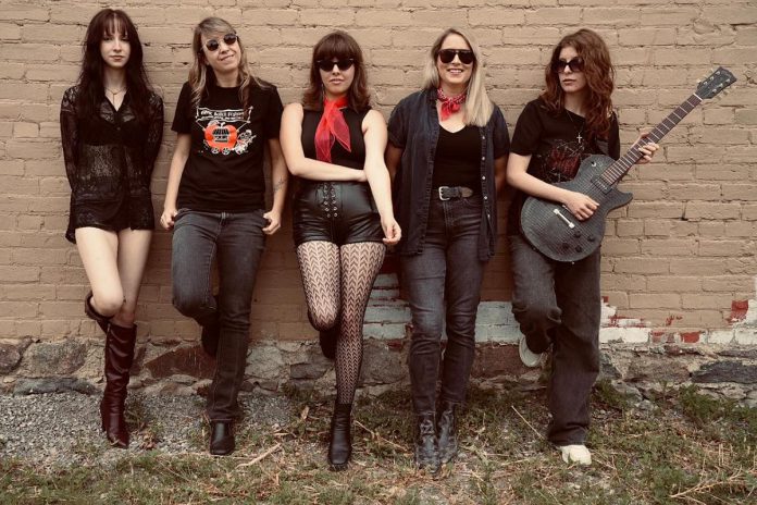 Peterborough's all-female supergroup The Bitchin' Betties (Maddy Hope on drums, Emily Burgess on bass and vocals, Jeanne Truax on piano and vocals, Melissa Payne on fiddle and vocals, and Lucy Ferrill on guitar) will perform folk, blues, country and pop covers and original tunes at The Pig's Ear Tavern in downtown Peterborough on Saturday night, with the show also a birthday party for Emily Burgess. (Photo: Shannon Walker)