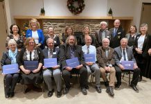 Peterborough Rotary Clubs recognize seven residents as Paul Harris Fellows for their community service The Rotary Club of Peterborough and the Rotary Club of Peterborough-Kawartha jointly announced their 2025 Paul Harris Fellows during a dinner and celebration at the Peterborough Golf and Country Club on November 20, 2025. The Paul Harris Fellows in the front row, left to right, are Linda Calverley, Ashley Bonner, Lorne M. Hamilton, Marcus Ferguson, Steve Paul, and Len Lifchus, with Brendan Moher on behalf of Nine Ships 1825 Inc. receiving a certificate of appreciation (missing is Eric Steinmiller). Also pictured in the back row from left to right are Kelli Grady, Betty Halman-Plumley, Margaret Hamilton, Catherine Hanrahan, Wendy Swain, Elwood Jones, Don Watkins, Maureen Crowley, and Mary Smith. (Photo courtesy of Rotary Club of Peterborough)