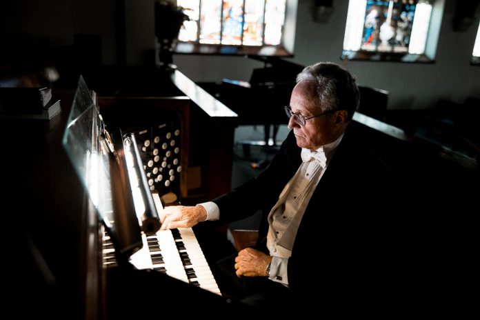 As well as conducting the Peterborough Singers, Syd Birrell is an accomplished organist. He studied at the Royal School of Church Music in London, England, and the Royal College of Music, winning a Sawyer Prize in organ performance. Returning to Canada in 1975, he took the post of organist and choirmaster at St. John's Anglican Church in Peterborough until 1984, and then held the post of director of music at Murray St. Baptist Church until 2008. From 2015 to 2019, he served as organist and choirmaster at Peterborough's All Saints' Anglican Church. (Photo: Ash Nayler)