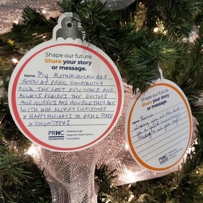 Ahead of National Philanthropy Day on November 15, 2025, the Peterborough Regional Health Centre (PRHC) Foundation is inviting community members to share stories of their connections to the regional hospital by leaving messages of support for the physicians, staff, and patients on The Sharing Tree. The Sharing Tree will be available in the main lobby of the hospital with a representative from the PRHC Foundation every Friday between November 14 and December 12 from 10 a.m. to 12 p.m. Stories can also be shared through a digital option, which will then be transferred to The Sharing Tree. (Photo courtesy of PRHC Foundation)