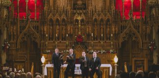 Québécois vocal quartet Quartom joins the Peterborough Symphony Orchestra for annual holiday concert The Peterborough Symphony Orchestra (PSO) will be joined by Québécois vocal quartet Quartom (baritone Benoit Le Blanc, bass-baritone Philippe Martel, tenor Joé Lampron-Dandonneau, and baritone Julien Patenaude) for "Quartom Sings Noël," the PSO's annual holiday concert on December 6, 2025 at the Emmanuel United Church. The quartet will perform a mix of French versions of familiar Christmas carols, carols popular in Quebec, and English-language family favourites, with the orchestra also playing works by Russian composer Pyotr Ilyich Tchaikovsky, French composer Georges Bizet, and Canadian composer Ronald Royer. (Photo: Antoine Duguay)