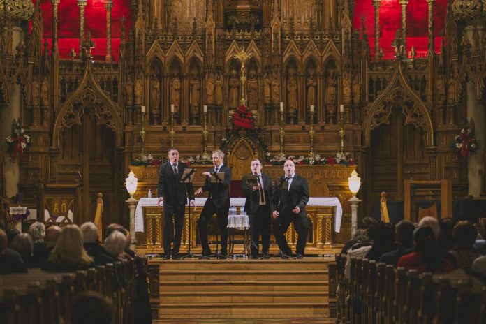 The Peterborough Symphony Orchestra (PSO) will be joined by Québécois vocal quartet Quartom (baritone Benoit Le Blanc, bass-baritone Philippe Martel, tenor Joé Lampron-Dandonneau, and baritone Julien Patenaude) for "Quartom Sings Noël," the PSO's annual holiday concert on December 6, 2025 at the Emmanuel United Church. The quartet will perform a mix of French versions of familiar Christmas carols, carols popular in Quebec, and English-language family favourites, with the orchestra also playing works by Russian composer Pyotr Ilyich Tchaikovsky, French composer Georges Bizet, and Canadian composer Ronald Royer. (Photo: Antoine Duguay) The Peterborough Symphony Orchestra (PSO) will be joined by Québécois vocal quartet Quartom (baritone Benoit Le Blanc, bass-baritone Philippe Martel, tenor Joé Lampron-Dandonneau, and baritone Julien Patenaude) for "Quartom Sings Noël," the PSO's annual holiday concert on December 6, 2025 at the Emmanuel United Church. The quartet will perform a mix of French versions of familiar Christmas carols, carols popular in Quebec, and English-language family favourites, with the orchestra also playing works by Russian composer Pyotr Ilyich Tchaikovsky, French composer Georges Bizet, and Canadian composer Ronald Royer. (Photo: Antoine Duguay)