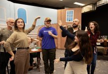 Cast members display the emperor's invisible clothes during a rehearsal of the Peterborough Theatre Guild production of Gerry McBride's "The Emperor's New Clothes." The family-friendly musical adaptation of the classic Hans Christian Andersen folktale runs for seven public performances from December 5 to 14, 2025. (Photo: Jordan Lyall Photography)