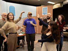 Cast members display the emperor's invisible clothes during a rehearsal of the Peterborough Theatre Guild production of Gerry McBride's "The Emperor's New Clothes." The family-friendly musical adaptation of the classic Hans Christian Andersen folktale runs for seven public performances from December 5 to 14, 2025. (Photo: Jordan Lyall Photography)