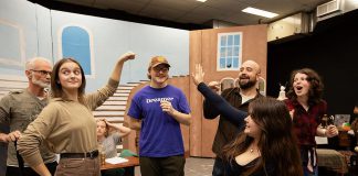 Cast members display the emperor's invisible clothes during a rehearsal of the Peterborough Theatre Guild production of Gerry McBride's "The Emperor's New Clothes." The family-friendly musical adaptation of the classic Hans Christian Andersen folktale runs for seven public performances from December 5 to 14, 2025. (Photo: Jordan Lyall Photography)