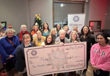 100 Women Peterborough donates over $10,000 for Ennismore Inclusive Playground Project Jude's Joy representatives Julie Grant, Nancy Turner, and Angela Chittick accept a $10,000+ donation from members of 100 Women Peterborough during the collective philanthropy group's finale meeting of 2025 at The Venue in downtown Peterborough on Tuesday, December 9. (Photo courtesy of 100 Women Peterborough)