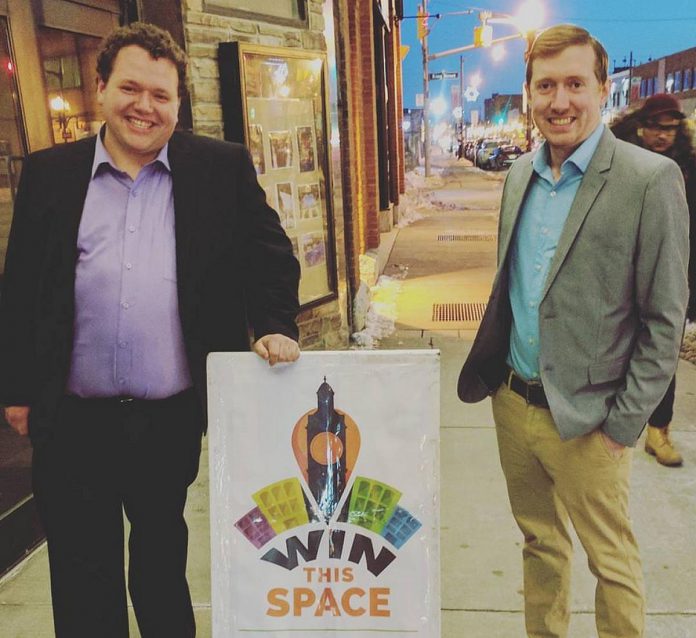 Before opening up Boardwalk Board Game Lounge in downtown Peterborough on November 29, 2018, brothers Dylan and Connor Reinhart participated in the Peterborough Downtown Business Improvement Area's "Win This Space" competition that offered entrepreneurs the chance to win a downtown storefront rent-free for a year. Though they did not win, as finalists they participated in business workshops which helped refine their plans and encouraged them to begin searching for the right space to launch their board game café. (Photo courtesy of Boardwalk Board Game Lounge)