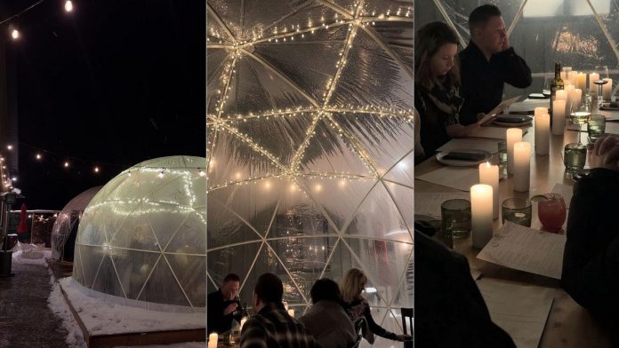 You can enjoy a cozy alfresco dining experience in December thanks to the snow domes at Cheeky Duck Vineyard in Lakefield. Warmed by electric heaters, the two plastic domes seat up to 12 to 14 diners each, and are already drawing diners from across and beyond The Kawarthas. The snow domes are available until January 2, when Cheeky Duck closes until the spring. (Photo courtesy of Cheeky Duck Vineyard) You can enjoy a cozy alfresco dining experience in December thanks to the snow domes at Cheeky Duck Vineyard in Lakefield. Warmed by electric heaters, the two plastic domes seat up to 12 to 14 diners each, and are already drawing diners from across and beyond The Kawarthas. The snow domes are available until January 2, when Cheeky Duck closes until the spring. (Photo courtesy of Cheeky Duck Vineyard)