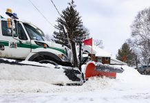The City of Peterborough's public work crews deploy 18 plow trucks, 11 sidewalk plows, two graders, seven loaders and backhoes, and four light sanding units with winter abrasives and de-icers to clear and treat 1,028 kilometres of roads, 412 kilometres of sidewalks, 44 kilometres of trails, 29 municipal parking lots, and 650 bus stops. (Photo: City of Peterborough)