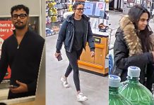Cobourg police are seeking three suspects in connection to a bomb threat and an attempted theft on December 28, 2025. (Police-supplied photos)
