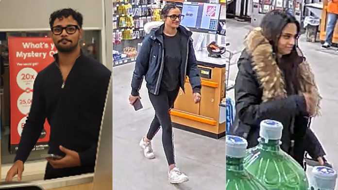 Cobourg police are seeking three suspects in connection to a bomb threat and an attempted theft on December 28, 2025. (Police-supplied photos)