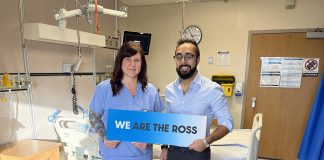 Son of late former Lindsay physician presents cheque from memorial golf tournament to Ross Memorial Hospital Foundation Tara Smith, respiratory therapy charge technologist at Ross Memorial Hospital (RMH) in Lindsay, and Imran Syed, son of late former RMH physician Dr. Azhar Syed, in the intensive care unit at the Lindsay hospital. Friends and family of Dr. Syed visited RMH on December 8, 2025 to present a cheque representing proceeds raised through the memorial golf tournament held in his honour in September in Oakwood. (Photo courtesy of RMH Foundation)