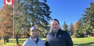 Peterborough Golf and Country Club’s golf course first in region to earn Audubon environmental certification Peterborough Golf and Country Club course superintendent Kevin Kobzan (left) and general manager Will Mitchell with their new Audubon Cooperative Sanctuary Program for Golf Courses certificate. This achievement required the club to undergo a rigorous, multi-year process detailing how they care for the property's ecosystems and sustainably manage their turf. (Photo: Jackie Donaldson / GreenUP)