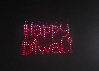 Keeping the spirit of celebration alive without the environmental drawbacks of traditional fireworks Drone shows offer a cleaner, quieter alternative to fireworks through the use of synchronized LED-equipped drones, which can be also powered by renewable energy. Pictured are some of the resulting patterns during a drone show in the City of Ottawa. (Photo: Binita Ann Mathew / GreenUP)