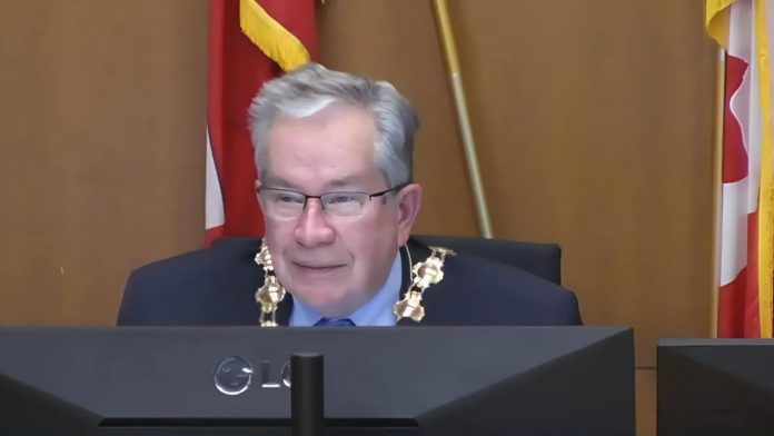 Peterborough city councillors voted 8-3 during a council meeting on December 8, 2025 to endorse Mayor Jeff Leal's 2026 budget for the City of Peterborough. (kawarthaNOW screenshot of City of Peterborough video) Peterborough city councillors voted 8-3 during a council meeting on December 8, 2025 to endorse Mayor Jeff Leal's 2026 budget for the City of Peterborough. (kawarthaNOW screenshot of City of Peterborough video)