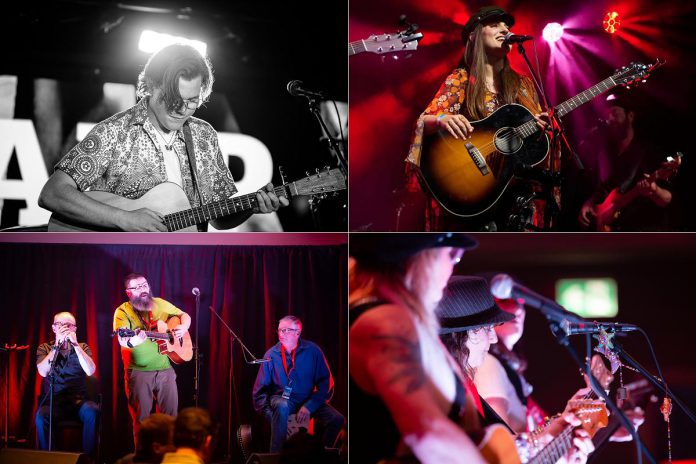 Musicians making their debut at Peterborough Performs VI at Showplace Performance Centre in downtown Peterborough on February 26, 2026 include (left to right, top and bottom) VanCamp and Caitlin O'Connor's The Detention Club, with returning performers including Phil Stephenson and Glen Caradus with Ron Kervin (as Lagan & Derelict), and The Hippie Chicks trio with a full band called The Hippie Chicks and Company. (kawarthaNOW collage)