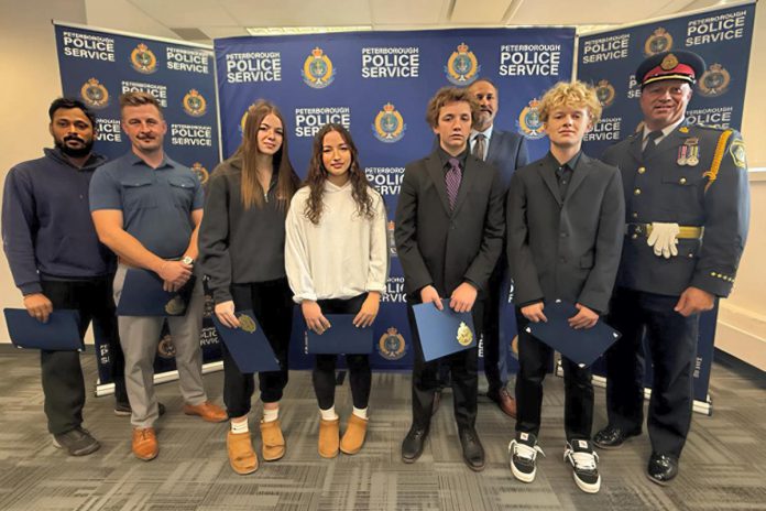 On December 16, 2025, Peterborough police honoured seven area residents with citizen recognition awards for their "extraordinary actions" in connection with several incidents in the community. (Photo: Peterborough Police Service) On December 16, 2025, Peterborough police honoured seven area residents with citizen recognition awards for their "extraordinary actions" in connection with several incidents in the community. (Photo: Peterborough Police Service)