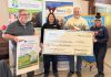 Craig McFarland of Linwood Homes (second from right) and Rotarians (left to right) Brent Perrin, Lyn Giles, and Amy Simpson with an $8,500 cheque for Five Counties Children's Centre at the Rotary Club of Peterborough's annual Christmas lunch at Northminster United Church on December 22, 2025. The Linwood Homes Fore The Kids Golf Tournament in September raised a total of $17,000, which was split equally between the Rotary Club and the regional children's treatment centre, which was originally conceived by Rotarians back in 1970. (Photo courtesy of Rotary Club of Peterborough)