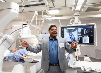 Dr. Fady Abdelsayed, interventional radiologist at Peterborough Regional Health Centre (PRHC), led a donor and media tour on December 9, 2025 of the hospital's interventional radiology suites, including two expanded and upgraded existing suites, a new third suite, and an expansion of the preparation and recovery area, all made possible by a $6 million donor-funded investment. (Photo: Jordan Lyall / kawarthaNOW)