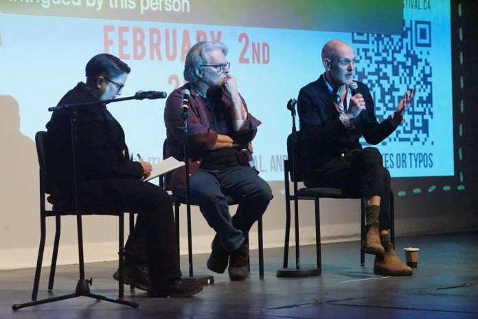 Following the screening of "Any Other Way: The Jackie Shane Story" at the 2025 ReFrame Film Festival, Karleen Pendleton Jiménez (left) led a Q&A with editor Mike Munn and director Michael Mabbott. The in-person panel discussions, Q&As, performances, and other events during the festival not only aim to continue the conversations being explored in the films, but also give audiences an inside look into documentary filmmaking. (Photo courtesy of ReFrame Film Festival)