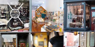 Shop the Boro: Find one-of-a-kind gifts and celebrate the holidays at the eclectic businesses of Water Street in downtown Peterborough From locally made gifts to holiday décor to hosting festive gatherings, locally owned independent small businesses on Water Street between Hunter and Simcoe streets in downtown Peterborough have you covered this holiday season, including Needles in the Hay, Watson & Lou, The Neighbourhood Vintage, Sweet Fern Floral Studio, and St Veronus and Bijoux Bar. (kawarthaNOW collage)