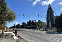 One of Northumberland County's most significant road safety improvements in 2025 was the Welcome intersection in the Municipality of Port Hope, which included upgrades to improve traffic flow and pedestrian safety, including two new pedestrian crossings as well as new sidewalks, curbs, upgraded signage, and enhanced streetlighting. Pictured in early October 2025, intersection construction will be completed in early December with final asphalt and line painting to be completed in the spring. (Photo: Northumberland County)