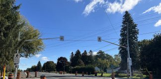 One of Northumberland County's most significant road safety improvements in 2025 was the Welcome intersection in the Municipality of Port Hope, which included upgrades to improve traffic flow and pedestrian safety, including two new pedestrian crossings as well as new sidewalks, curbs, upgraded signage, and enhanced streetlighting. Pictured in early October 2025, intersection construction will be completed in early December with final asphalt and line painting to be completed in the spring. (Photo: Northumberland County)