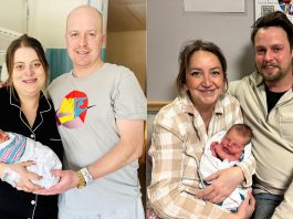 Baby Emma (with first-time parents Hayley and Nate of Port Hope) and Baby Theo (with first-time parents Jessie and Mathew of Cambry) were both born on January 1, 2026. Emma was born at 12:02 a.m. at Northumberland Hills Hospital in Cobourg and Theo was born at 8:47 p.m. at Ross Memorial Hospital in Lindsay. (Photos courtesy of Northumberland Hills Hospital and Ross Memorial Hospital)