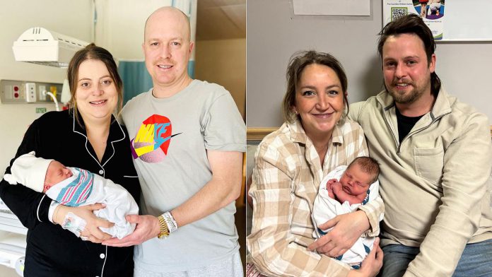 Baby Emma (with first-time parents Hayley and Nate of Port Hope) and Baby Theo (with first-time parents Jessie and Mathew of Cambry) were both born on January 1, 2026. Emma was born at 12:02 a.m. at Northumberland Hills Hospital in Cobourg and Theo was born at 8:47 p.m. at Ross Memorial Hospital in Lindsay. (Photos courtesy of Northumberland Hills Hospital and Ross Memorial Hospital)