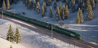 A rendering of an Alto high-speed train. The proposed high-speed rail network linking Toronto and Quebec City with a stop in Peterborough would see up to 72 trains per day running on dedicated electric tracks at speeds of up to 300 kilometres per hour, cutting current travel times in half. (Image: Alto)