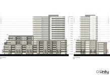Proposed 17-storey high-rise on Crescent Street in Peterborough could climb to 20 storeys City of Peterborough staff are recommending changes to Ashburnham Realty's concept plan for a proposed 17-storey mixed-use building (pictured) on Crescent Street behind the Art Gallery of Peterborough, including to reduce massing of the tower portion, reduce the height of the podium portion, and increase setbacks. To accommodate the changes, city staff are recommending allowing Ashburnham Realty to increase the building height up to 20 storeys. (Graphic: Unity Design Studio Inc.)