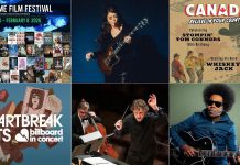 encoreNOW for January 26, 2026 features (from left to right, top and bottom) the 2026 ReFrame Film Festival in downtown Peterborough and online, Terra Lightfoot at Peterborough's Market Hall, Stories & Songs of Stompin' Tom with Whiskey Jack at Lindsay's Academy Theatre, Heartbreak Hits: Billboard In Concert at Port Hope's Capitol Theatre, the Peterborough Symphony Orchestra's "Stars of the Silver Screen" at Peterborough's Showplace, and Alex Cuba at Peterborough's Market Hall. (kawarthaNOW collage)