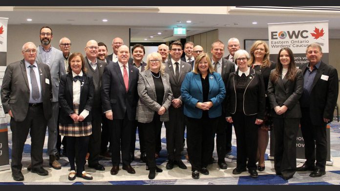 Provincial cabinet ministers, MPs and MPPs, municipal leaders, and representatives from provincial associations and agencies attended the annual general meeting of the Eastern Ontario Wardens' Caucus (EOWC) on January 9, 2026 in Kingston, where Peterborough County warden Bonnie Clark (front row, fourth from left) was acclaimed as EOWC chair for the second year in a row. (Photo: EOWC) Provincial cabinet ministers, MPs and MPPs, municipal leaders, and representatives from provincial associations and agencies attended the annual general meeting of the Eastern Ontario Wardens' Caucus (EOWC) on January 9, 2026 in Kingston, where Peterborough County warden Bonnie Clark (front row, fourth from left) was acclaimed as EOWC chair for the second year in a row. (Photo: EOWC)