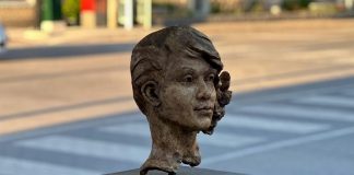 "Spring" (2025, resin cast) by Angela Burdon was one of the sculptures chosen to be displayed in planters in downtown Fenelon Falls as part of the 2025 Downtown Sculpture Exhibition led by the Fenelon Arts Committee and the City of Kawartha Lakes. Submissions for the 2026 seasonal public art exhibition are now open to artists across Canada until March 20, 2026. (Photo: Fenelon Arts Committee / Facebook)