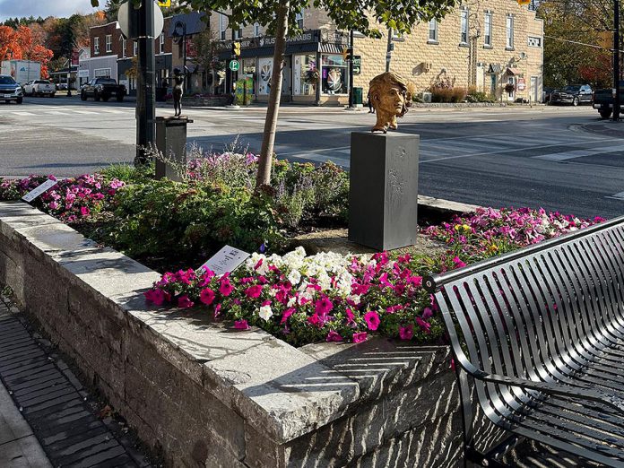 The six sculptures selected by a jury of artists and business owners from submissions to the 2026 Downtown Sculpture Exhibition will be mounted on limestone rocks located in garden planters along Colborne Street in downtown Fenelon Falls. The planters are maintained by the Fenelon Falls Horticultural Society. (Photo: Fenelon Arts Committee / Facebook)