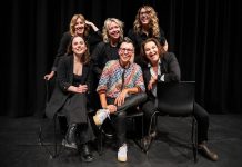 All-female comedy ensemble Girls Nite Out will be returning to Market Hall Performing Arts Centre in downtown Peterborough on January 16, 2025 to kick off their 20th anniversary year with a stand-up and improv show called "Winter Extravaganza!" Pictured from left to right back to front are Karen Parker, Jennine Profeta, Diana Frances, Jordan Armstrong, and Elvira Kurt, along with special guest Linda Kash, who will be joining Girls Nite Out the day before her milestone birthday. (Photo: Dahlia Katz)