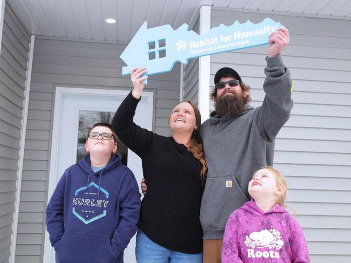 Kayla and Jimmy, pictured with two of their three children, received the keys to their new four-bedroom home in Fraserville during a dedication ceremony on January 11, 2026. The home was made possibly through Habitat for Humanity Peterborough & Kawartha Region's homeownership program along with a $100,000 donation from the former Bailieboro-Springville United Church and a land donation from congregation members Don and Pat Wood. (Photo: Habitat for Humanity Peterborough & Kawartha Region) Kayla and Jimmy, pictured with two of their three children, received the keys to their new four-bedroom home in Fraserville during a dedication ceremony on January 11, 2026. The home was made possibly through Habitat for Humanity Peterborough & Kawartha Region's homeownership program along with a $100,000 donation from the former Bailieboro-Springville United Church and a land donation from congregation members Don and Pat Wood. (Photo: Habitat for Humanity Peterborough & Kawartha Region)