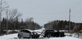 A 60-year-old Orillia woman died following a head-on collision on on Killarney Bay Road north of Lindsay on January 5, 2026. (Photo: Kawartha Lakes OPP)