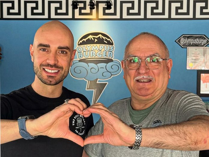Giorgos "George" Kallonakis and his father Manolis of Olympus Burger show their love for the Port Hope community when announcing the family is stepping away from management of the award-winning burger restaurant so they can "regain some of our life back" after operating the restaurant for 13 years. (Photo: Olympus Burger / Instagram)