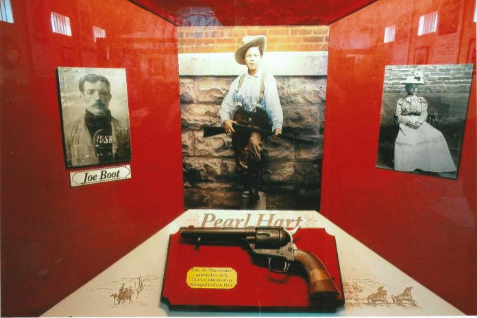 Lindsay native Pearl Hart's gun on display in the Yuma Territorial Prison State Historic Park in Arizona. (Photo: Wikipedia)
